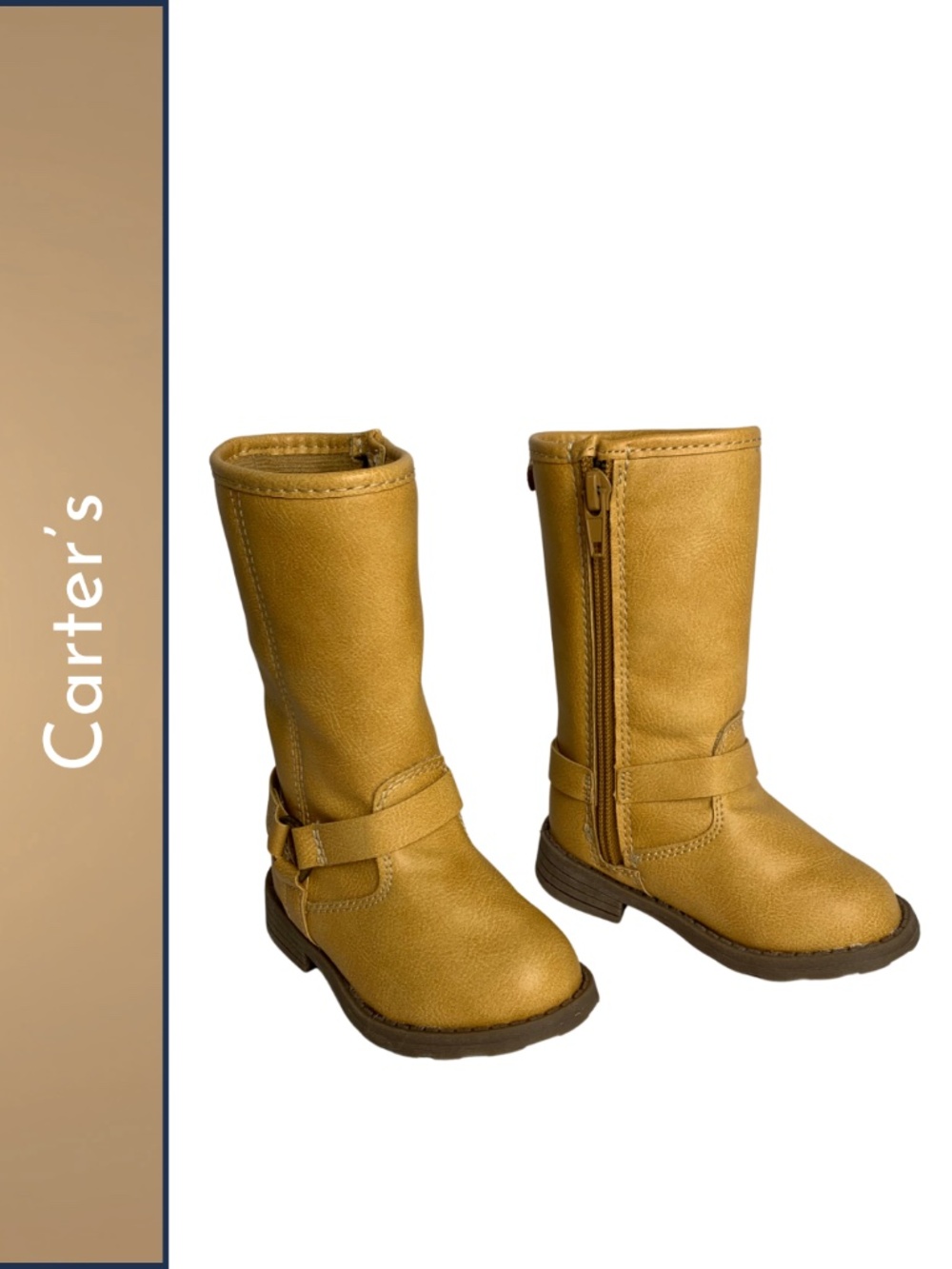 Carter's Tan Riding Style Boots Girl Toddler 4M Side Zippers Buckle Detailing